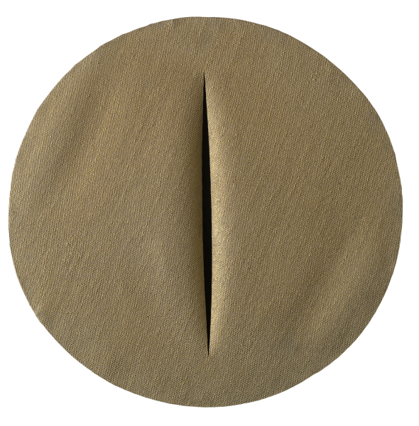 <span class="artist"><strong>Lucio Fontana</strong></span>, <span class="title"><em>Concetto Spaziale, I Quanta (Spatial Concept, The Quanta)</em>, 1959–60</span>