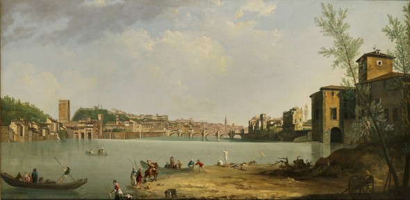 <span class="artist"><strong>Thomas Patch</strong></span>, <span class="title"><em>View of the River Arno with the Ponte alle Grazie</em>, ca. 1760s</span>