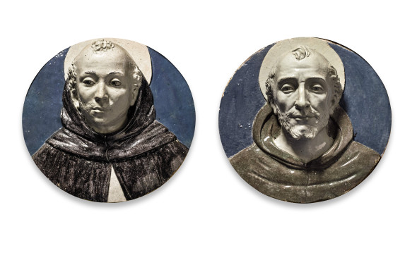 <span class="artist"><strong>Benedetto Buglioni</strong></span>, <span class="title"><em>Pair of Reliefs of Saint Dominic and Saint Francis</em>, c. 1500</span>