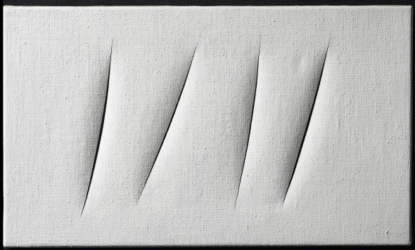 <span class="artist"><strong>Lucio Fontana</strong></span>, <span class="title"><em>Concetto Spaziale, Attese (Spatial Concept, Waiting)</em>, 1961</span>