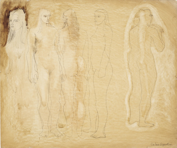 Barbara Hepworth, Group of Figures and Head (Burnt Umber), 1951