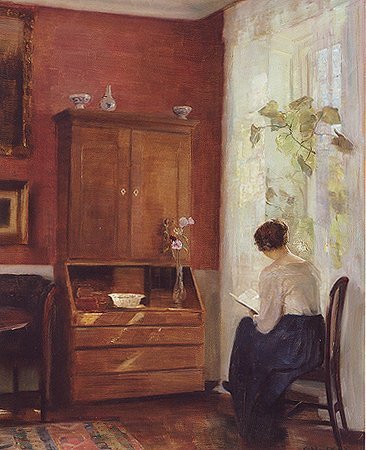 Carl Holsoe, Still life with young girl reading