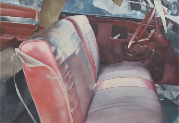 John Salt Arrested Vehicle (Silver Upholstery), 1970 oil on canvas 53 x 77 in / 134.5 x 195.7 cm