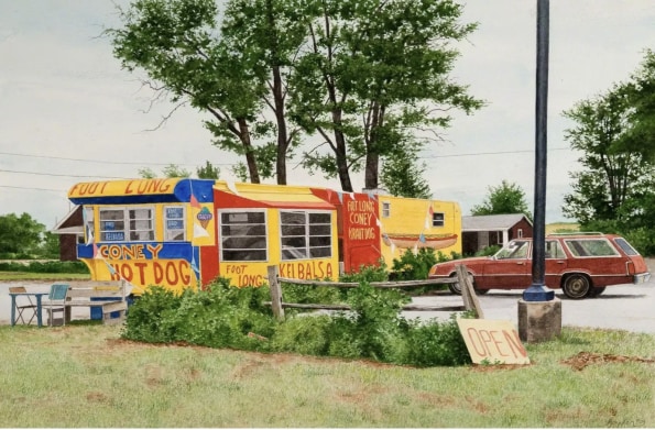 John Baeder Foot Long, 2009 watercolour on paper 22 1/2 x 31 1/4 in / 57.2 x 79.2 cm