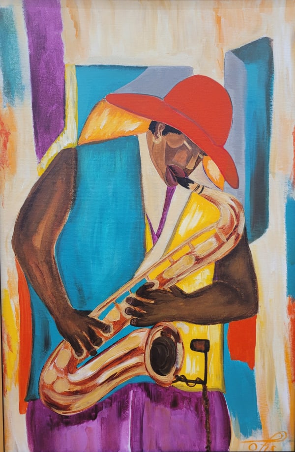 Miss Otis The Saxophone Player Acrylic on board 20" x 20"