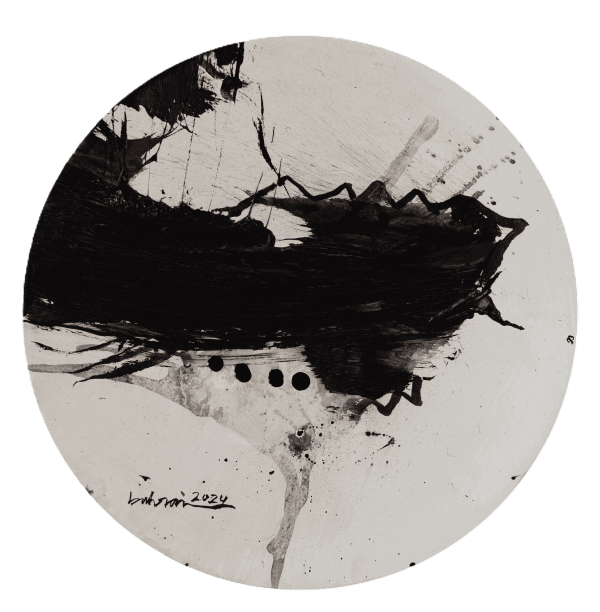 Ahmed Albahrani Abstract 1, 2024 Acrylic on wood D: 40 cm
