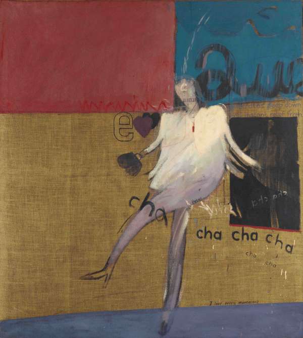 David Hockney, The Cha Cha that was Danced in the Early Hours of 24th March 1961, 1961, oil on canvas, 172.7 × 153.7 cm. Courtesy of the artist and Hazlitt Holland-Hibbert