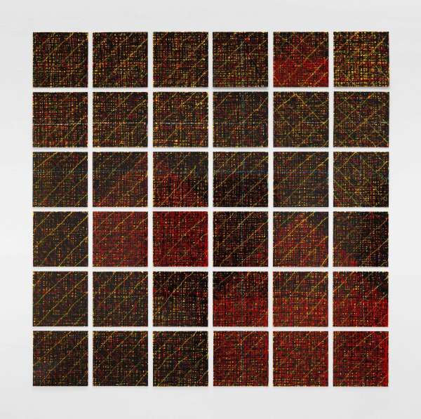 Jennifer Bartlett, 'Houses: Thin Lines', 1998, enamel over silkscreen grip on baked enamel, steel plates 195.6x195.6 cm. Courtesy Pippy Houldsworth Gallery, London, Marianne Boesky Gallery and The Jennifer Bartlett 2013 Trust. Photo: Peter Kaiser.