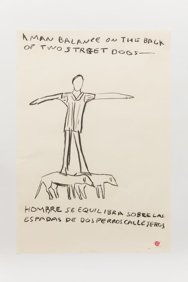 Paulo Nazareth, A MAN BALANCE ON THE BACK OF TWO STREET DOGS | HOMBRE SE EQUILIBRA SOBRE LAS ESPADAS DE DOS PERROS CALLEJEROS , 2020