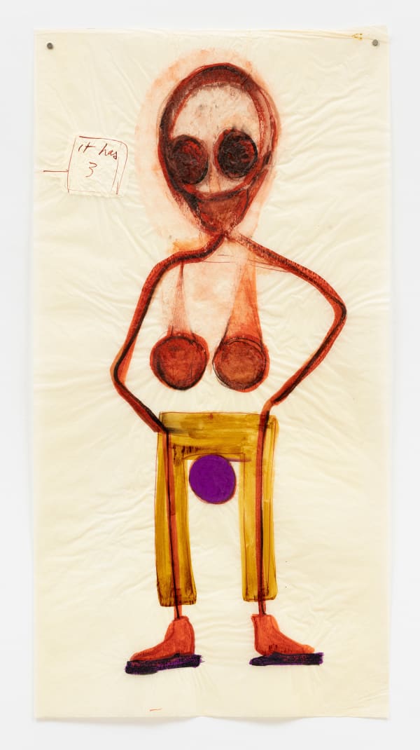 Mira Schor, "Power" Figure #26: It Has Three [very purple ball], 2016
