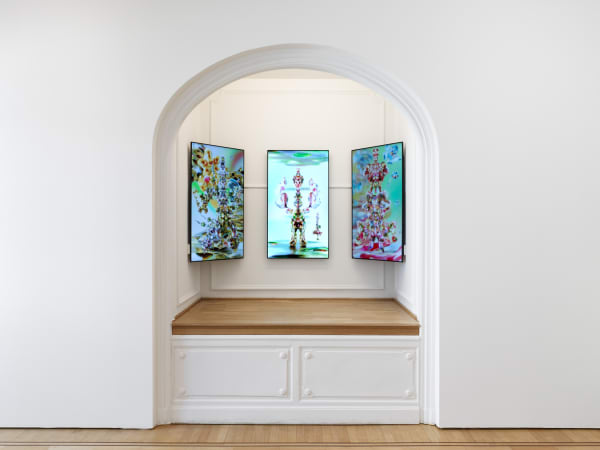 Gabriel Massan: Estação Terminal, Eu Volto Amanhã and Oferendas Para Ontem (Há Um Tempo Entre Os Templos series), 2022 digital sculpture on LED panel Unique piece