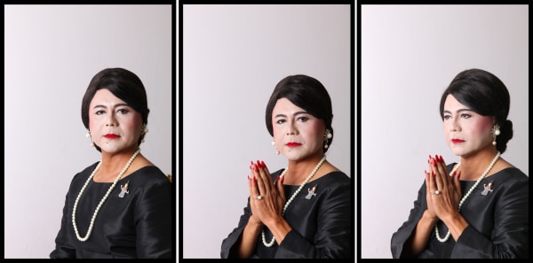 Michael Shaowanasai, Self-Portrait with Double South Sea Pearl Earrings, Triptych, 2013