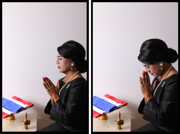 Michael Shaowanasai, Self-Portrait with Double South Sea Pearl Earrings, Diptych, 2013
