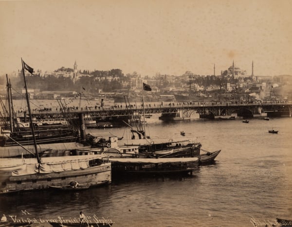 Sébah & Joaillier, The Galata Bridge, Topkapı Palace and Hagia Sophia (Vue du pont, de Ste. Sophie et du vieux Sérail)