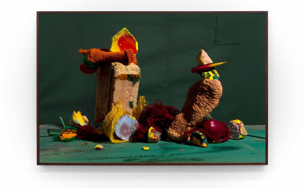 Lorenzo Vitturi, Fused Cotisso, Terracotta, Manta, Cochinilla Dyed Yarn Green Pigment, Plum in Gocta, 2019