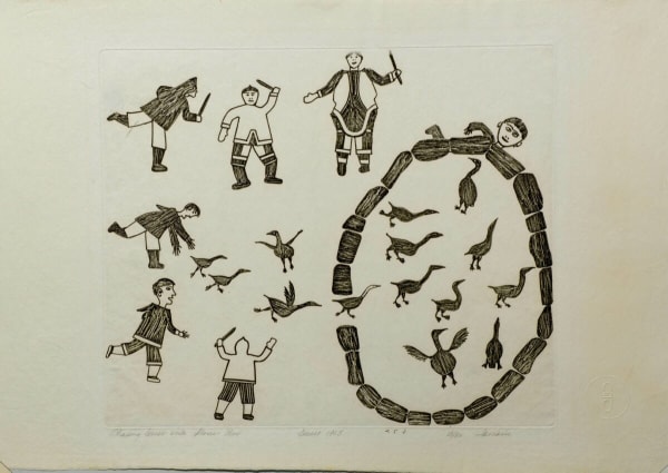 Jamasie Teevee, Chasing Geese Into Stone Pen, 1965