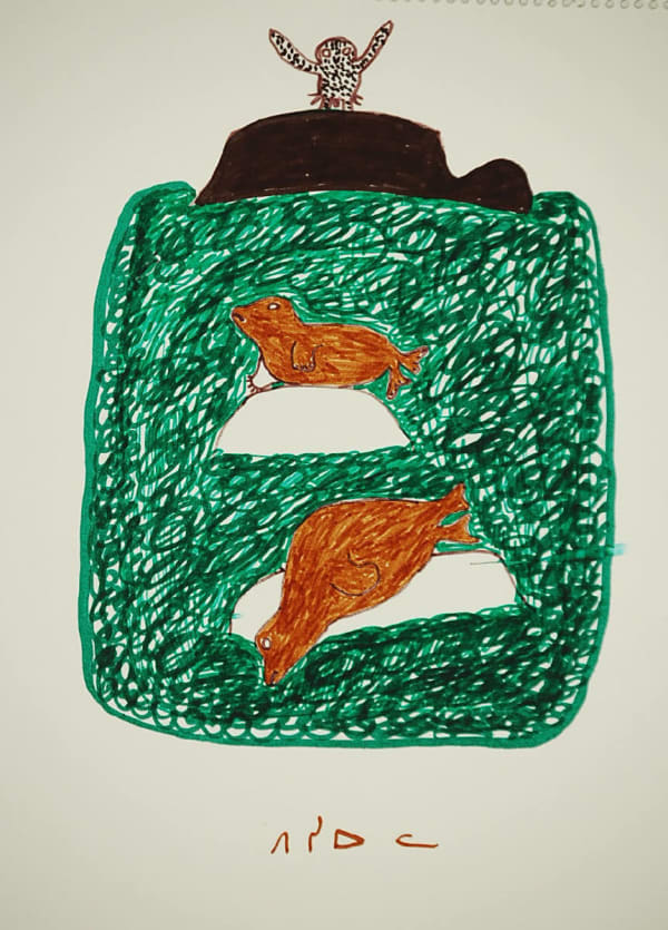 Pitseolak Ashoona, Bird and Seals, ca. 1970