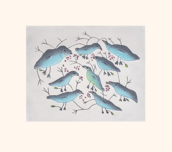 Malaija Pootoogook, Birds Eating Berries, 2021