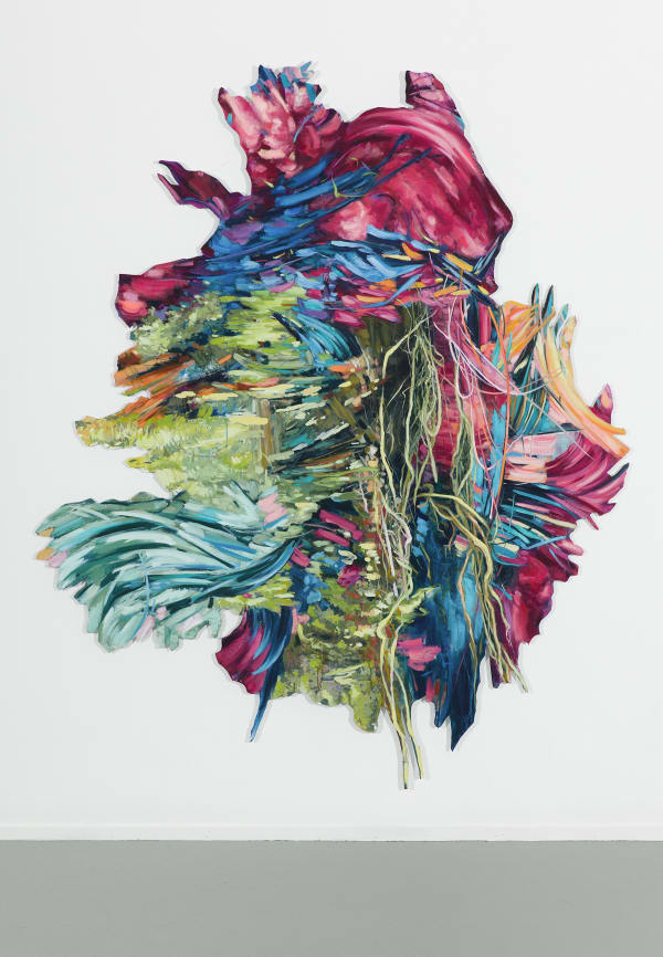 Ann Marie Auricchio Start At The Roots, Release The Pressure Valve, 2024 Acrylic and oil on canvas mounted to dibond panel 74 x 60 inches