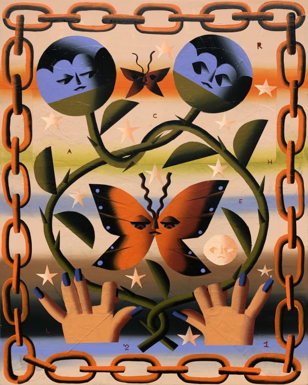 Rachel Hayden, Untangling Two Blue Roses at Sunset, 2021