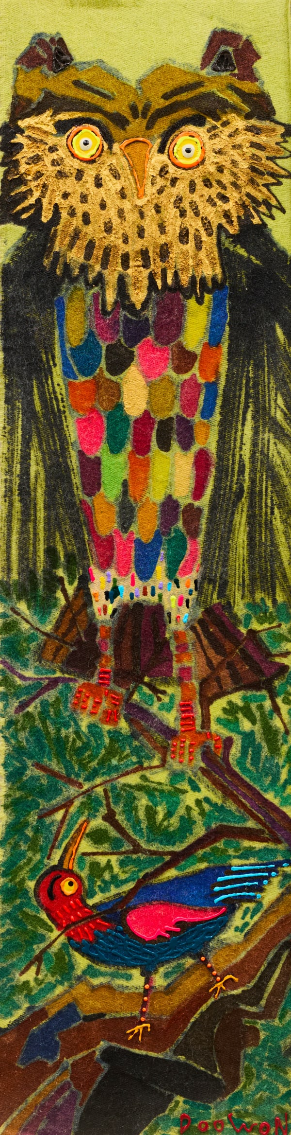 The Sleepless Owl Talking to the Colorful Bird, 2025
