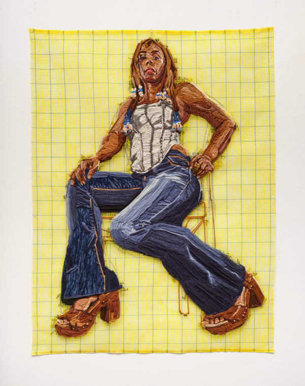 Kandy G Lopez Yani, 2025 Yarn and spray paint on hook mesh 60 x 44 1/2 in 152.4 x 113 cm