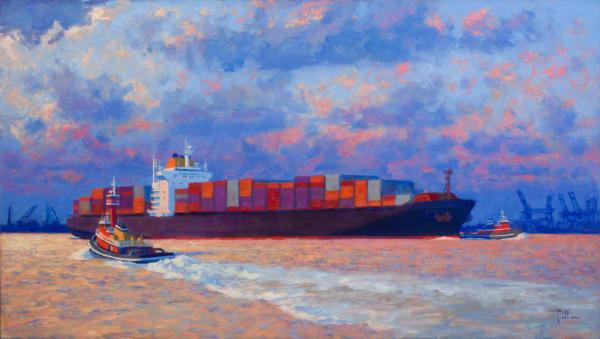 Joseph Peller Container Leviathan Out to Sea, 2023 Oil on linen 34 x 60 in 86.4 x 152.4 cm