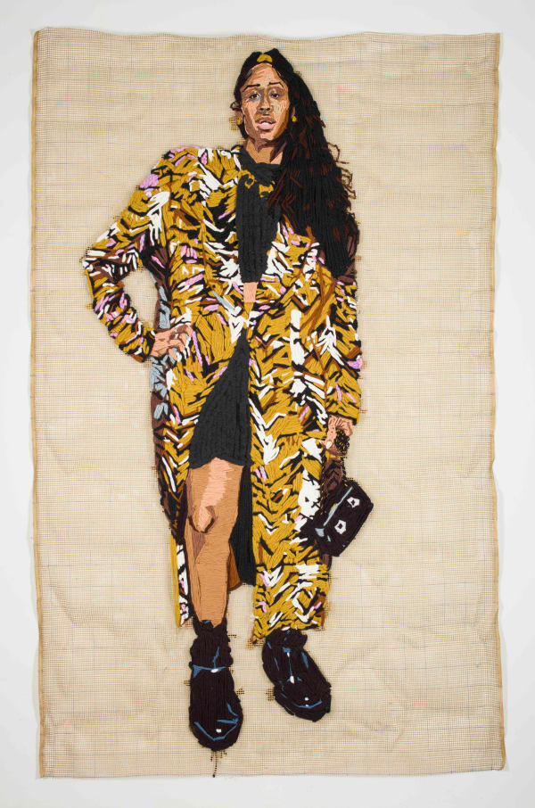 Kandy G Lopez SaySukii, 2023 Yarn and spray paint on mesh canvas 96 x 60 in 243.8 x 152.4 cm