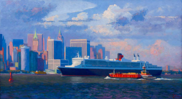 Liner Leviathan, Queen Mary II, New York Harbor, 2022
