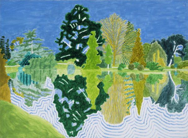 Adrian Berg, Second Lake, Sheffield Park Garden, Sussex Weald, 29th & 30th August. Oil on canvas. 65cm x 88.5cm, 2003