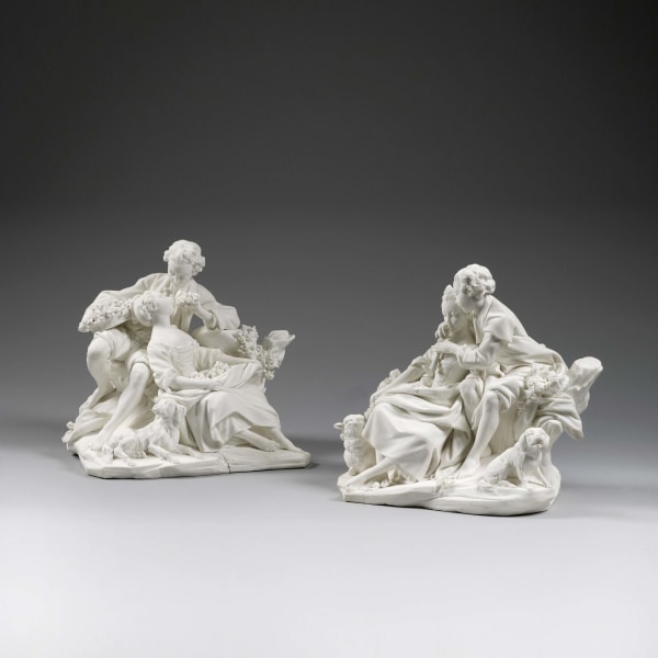 Sèvres Porcelain, A Pair of Biscuit Porcelain Groups – The Grape Eaters & The Flute Lesson, 1760’s