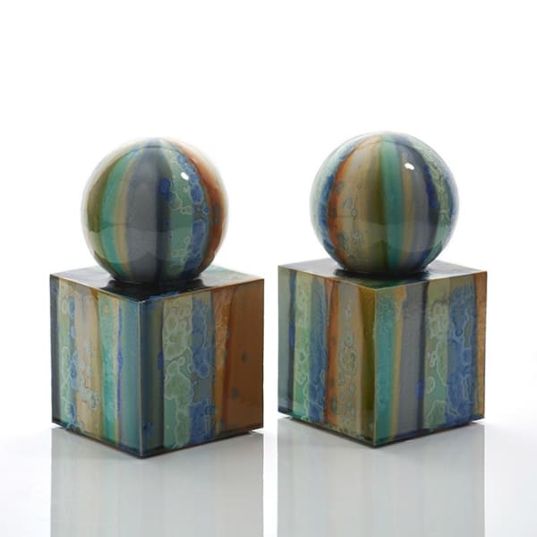 Kate Malone, A Pair Striped Spheres and Cubes, 2020