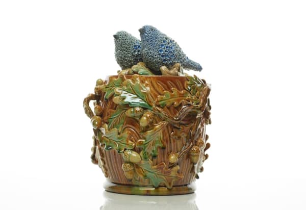 Kate Malone, Pair of Waddesdon Birds on a Lidded Oak Jar, 2016