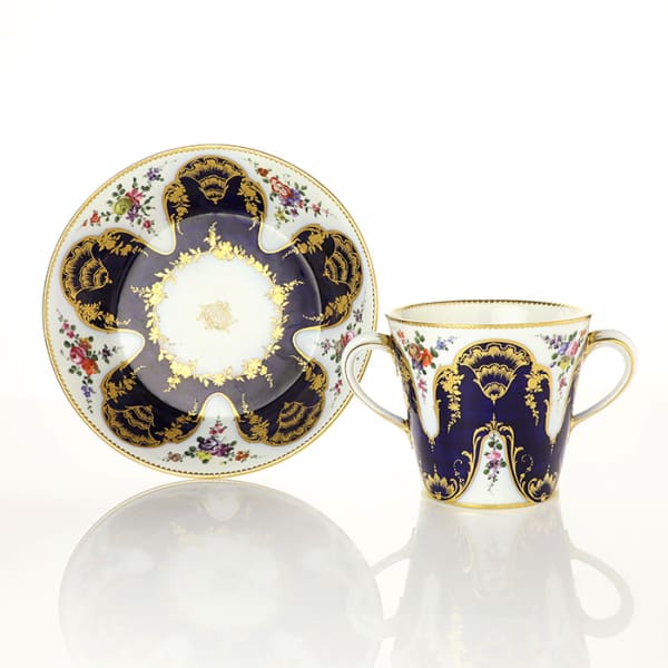 Sèvres Porcelain, A Sèvres Soft-Paste Porcelain Two-handled Milk Cup and Saucer, 1758