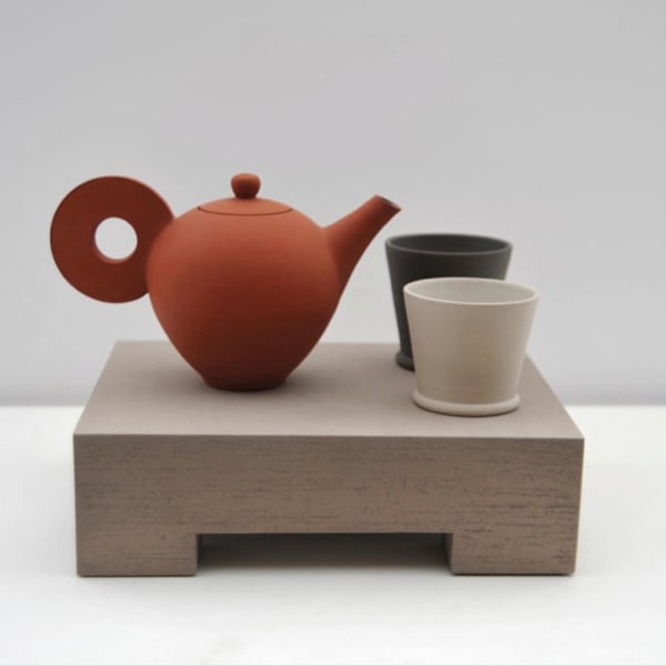 Julian Stair, Teapot and Two Cups on a Ground, 2014