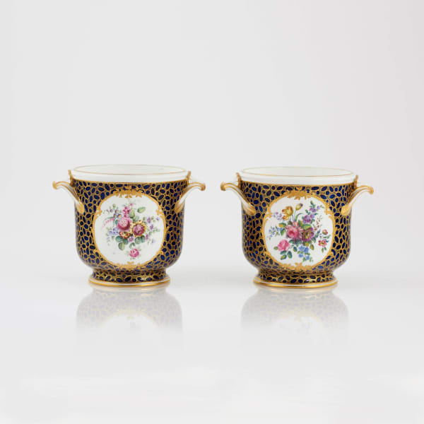Sèvres Porcelain, A Pair of Sèvres Porcelain Liqueur Decanter Coolers; royal gifts, 1767