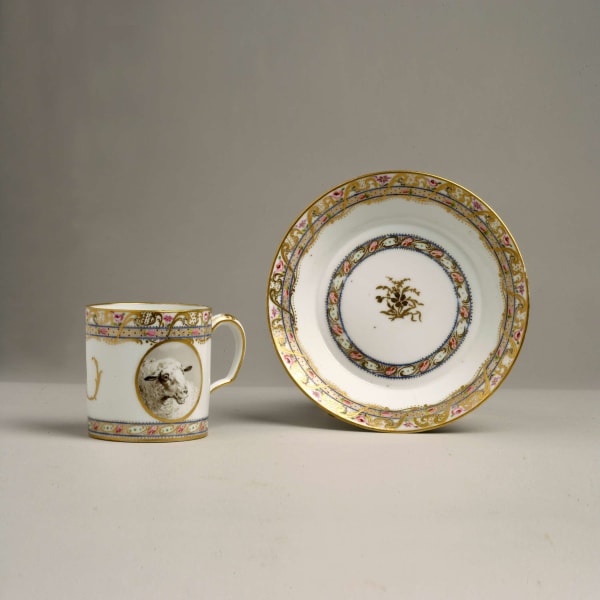 Sèvres Porcelain, Two Hard-Paste Sèvres Porcelain Cups and One Saucer, circa 1785-87