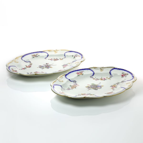 Sèvres Porcelain, A Pair of Soft-Paste Sèvres Porcelain Oval Dishes from the Beaujon Service, 1765