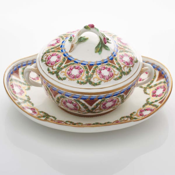 Sèvres Porcelain, A Sèvres Porcelain Broth Bowl, Cover and Stand, 1770