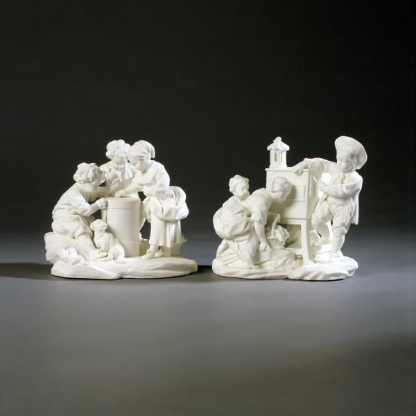Sèvres Porcelain, A Fine Pair of Biscuit Figure Groups, 1757-70