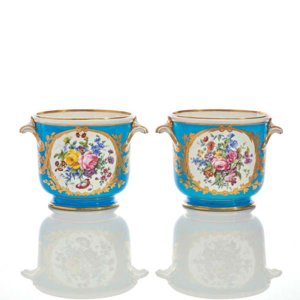 Sèvres Porcelain, A Pair of Soft-Paste Sèvres Porcelain Wine Decanter Coolers, perhaps from the Duchess of Manchester's Service, 1776-83