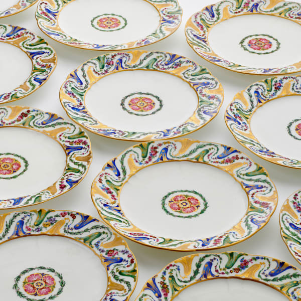 Sèvres Porcelain, Fourteen French 18th Century Soft-Paste Sèvres Plates from an Ambassadorial Service, 1766