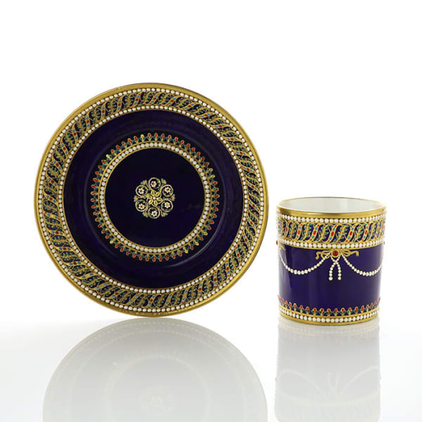 Sèvres Porcelain, A Soft-Paste Sèvres Porcelain 'jewelled' Cup & Saucer, circa 1782