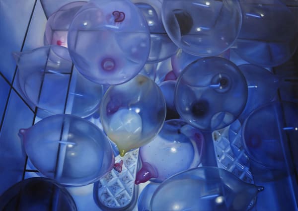 Till RABUS, Capotes dans WC public (inflated condoms in public restroom), 2009