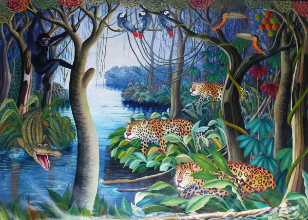 Abangwa "Béret" Babotchwe: Le Douanier Rousseau Congolais, Untitled (Three Cheetahs), 2020