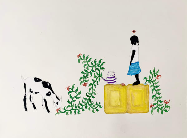 Saidou Dicko painting. Burkinabè Artist. Contemporary African Art in Paris. AFIKARIS Gallery. Self-taught artist. Echoes to Peulh tradition. Figurative and poetic.