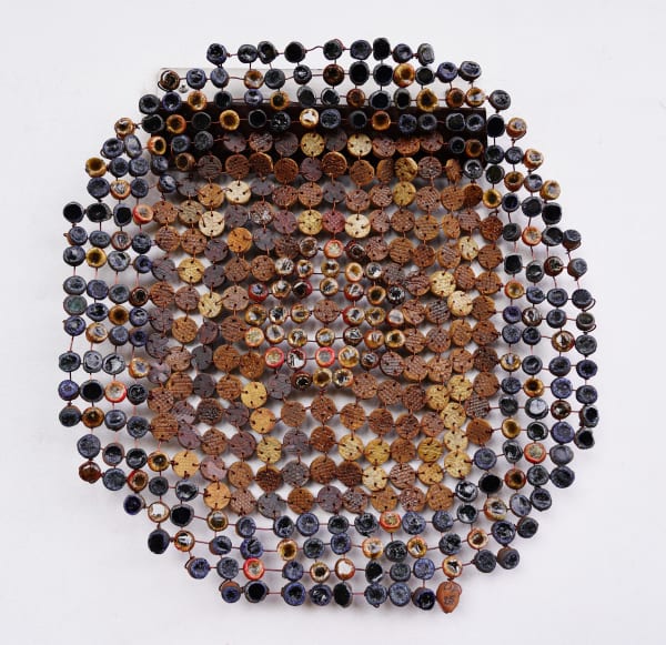 Ozioma Onuzulike, Beaded Royal Mat with Lace-Impressed Buttons I, 2025