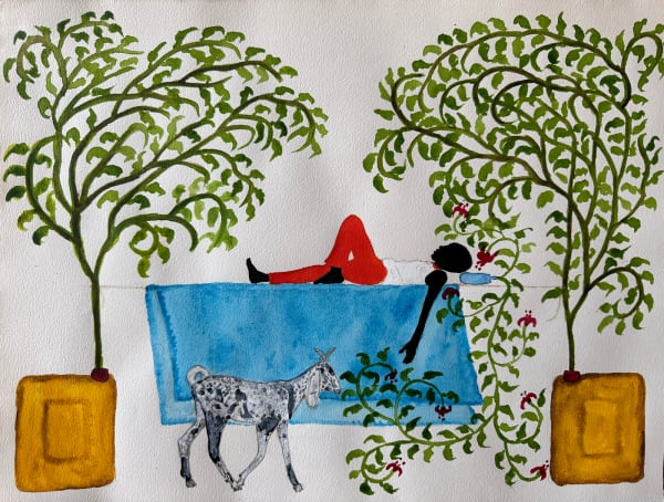 Saidou Dicko painting. Burkinabè Artist. Contemporary African Art in Paris. AFIKARIS Gallery. Self-taught artist. Echoes to Peulh tradition. Figurative and poetic.