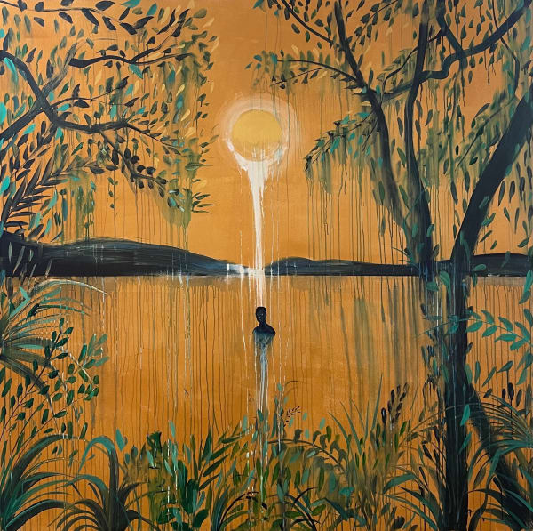 Omar Mahfoudi painting. Moroccan Artist. Contemporary art. Acrylic and ink on paper and canvas. Figurative. Abstraction. Cinematic paintings. Dreamy. Bold colours. Ink on paper.