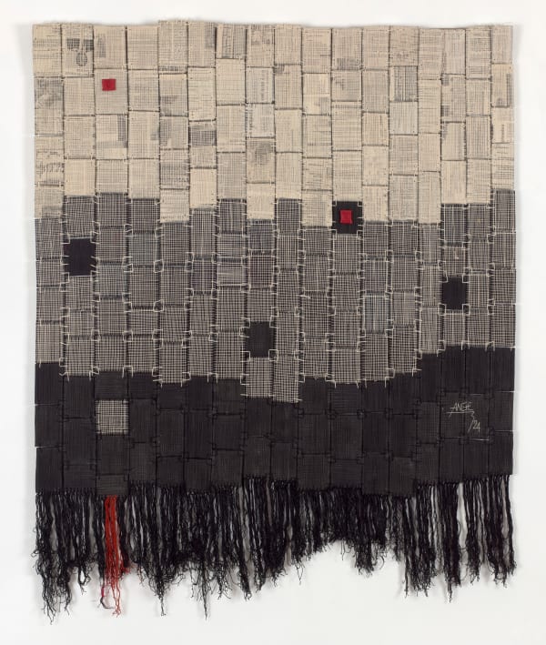 Ange Dakouo. Malian Artist. Contemporary African Art in Paris. AFIKARIS. Wall tapestries. Traditional artisanal techniques. Contemporary conceptual frameworks. Malian culture. Hybridity of techniques. Resilience. Global inequalities. Textile Artworks. Craftsmanship.